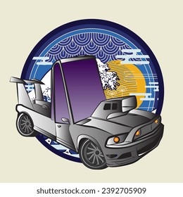 cartoon car illustration design for sukajan is mean japan traditional cloth or t-shirt with digital hand drawn Embroidery Men T-shirts Summer Casual Short Sleeve Hip Hop T Shirt Streetwear