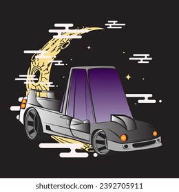 cartoon car illustration design for sukajan is mean japan traditional cloth or t-shirt with digital hand drawn Embroidery Men T-shirts Summer Casual Short Sleeve Hip Hop T Shirt Streetwear