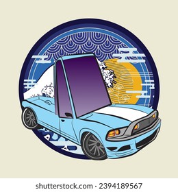 cartoon car illustration design for sukajan is mean japan traditional cloth or t-shirt with digital hand drawn Embroidery Men T-shirts Summer Casual Short Sleeve Hip Hop T Shirt Streetwear