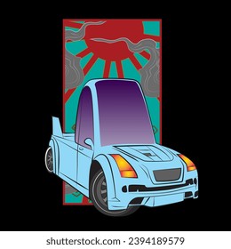 cartoon car illustration design for sukajan is mean japan traditional cloth or t-shirt with digital hand drawn Embroidery Men T-shirts Summer Casual Short Sleeve Hip Hop T Shirt Streetwear