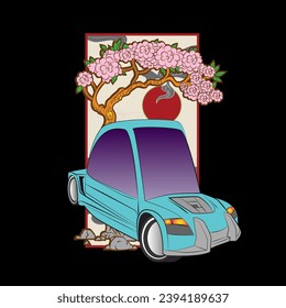 cartoon car illustration design for sukajan is mean japan traditional cloth or t-shirt with digital hand drawn Embroidery Men T-shirts Summer Casual Short Sleeve Hip Hop T Shirt Streetwear