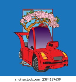 cartoon car illustration design for sukajan is mean japan traditional cloth or t-shirt with digital hand drawn Embroidery Men T-shirts Summer Casual Short Sleeve Hip Hop T Shirt Streetwear