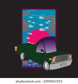 cartoon car illustration design for sukajan is mean japan traditional cloth or t-shirt with digital hand drawn Embroidery Men T-shirts Summer Casual Short Sleeve Hip Hop T Shirt Streetwear