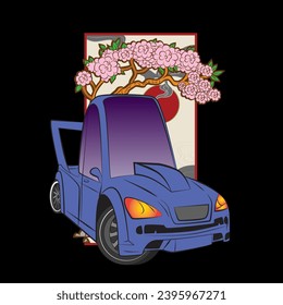 cartoon car illustration design for sukajan is mean japan traditional cloth or t-shirt with digital hand drawn Embroidery Men T-shirts Summer Casual Short Sleeve Hip Hop T Shirt Streetwear