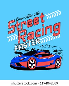 Cartoon car illustration with slogan print for boy's wear