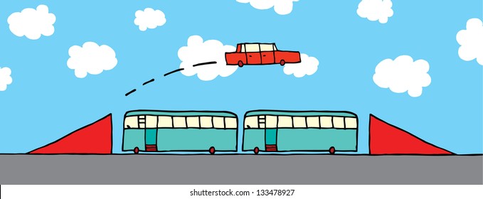 Cartoon Car Jumping Buses