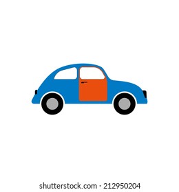 Cartoon car logo flat, cute graphic auto service mockup emblem design element