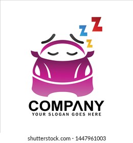 Cartoon car logo sleep because of fatigue
