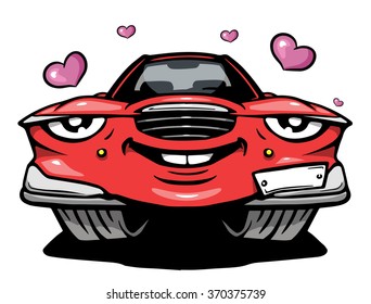 Cartoon car in love with hearts. Vector illustration