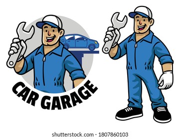 cartoon car mechanic worker mascot