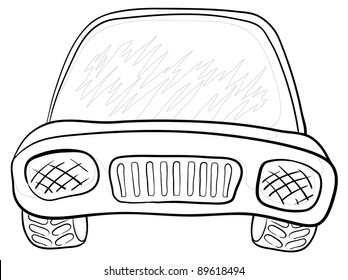 Cartoon: car, monochrome contours on white background. Vector