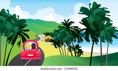 Cartoon car on the road
