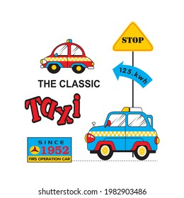 cartoon car on the road, vector illustration