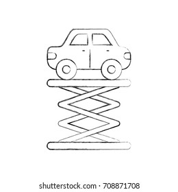 cartoon car over self propelled lift service maintenance