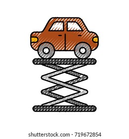 cartoon car over self propelled lift service maintenance