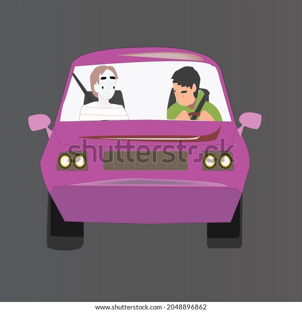 cartoon car with passenger\
and driver