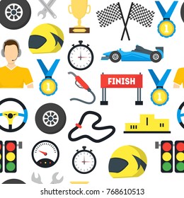 Cartoon Car Racing Background Pattern on a White Flat Style Design Element Sport Championship . Vector illustration