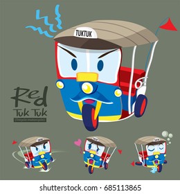 Cartoon Car Set : Red tuk tuk [tricycle motorcycle].