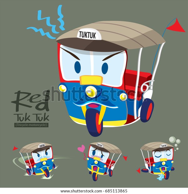 Cartoon Car\
Set : Red tuk tuk [tricycle\
motorcycle].
