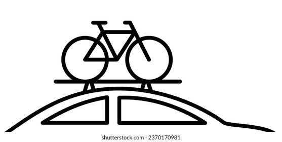 Cartoon car side view and bicycle. Cyclist or bike on cars to holiday. vacation sport time. Car with bicycle on the roof rack. For tourists on the road or city. Cycle with bikes roof rack.