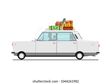 Cartoon car. Side view. Flat vector.