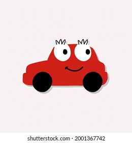 Cartoon car sticker for boys.Vector illustration of doodle car for scrapbook.Transportation Applique Background. Funny smile car in paper cut style. Comic character for textile