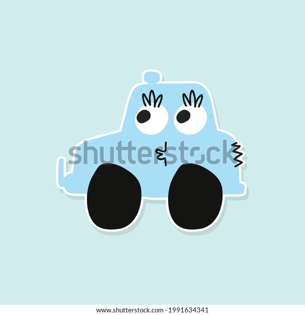 Cartoon car\
sticker for boys.Vector illustration of doodle car for\
scrapbook.Transportation Applique Background. Funny smile car in\
paper cut style. Comic character for\
textile