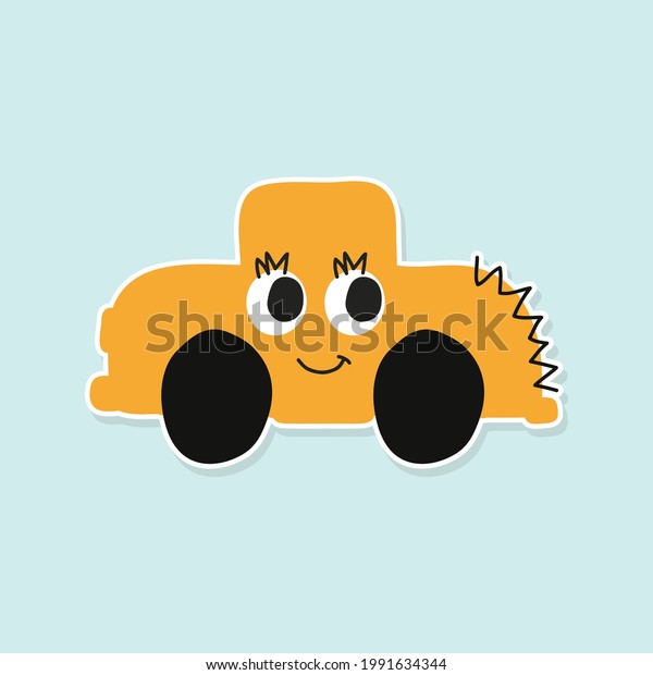 Cartoon car
sticker for boys.Vector illustration of doodle car for
scrapbook.Transportation Applique Background. Funny smile car in
paper cut style. Comic character for
textile
