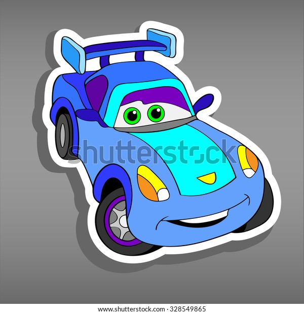 Cartoon car\
sticker for boys.Vector illustration of doodle car for\
scrapbook.Transportation Doodle Background. Funny smile car in\
paper cut style. Comic character for textile\
