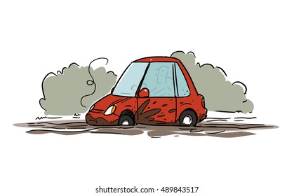 Cartoon Car Stuck In Mud