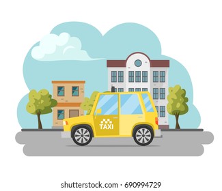 Cartoon car taxi in city illustration