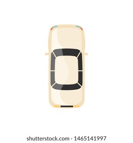 Cartoon car top view isolated on white background, light beige color automobile seen from above, geometric flat drawing of modern city auto vehicle - vector illustration