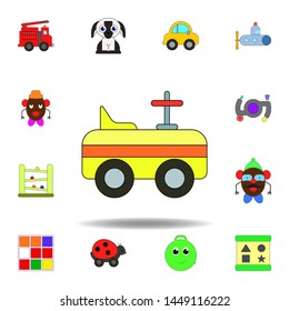 cartoon car toy colored icon. set of children toys illustration icons. signs, symbols can be used for web, logo, mobile app, UI, UX