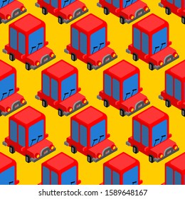 Cartoon car toy pattern seamless. Auto plaything background. Baby fabric texture. vector ornament