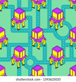Cartoon car toy pattern seamless. Auto plaything background. Baby fabric texture. vector ornament