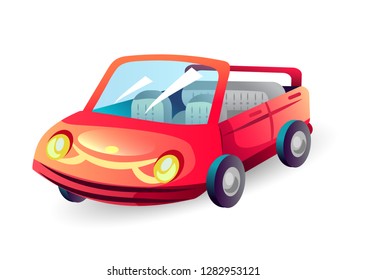 Cartoon car. Vector illustration. Red color.