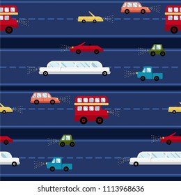 Cartoon car vector seamless pattern transport background travel texture