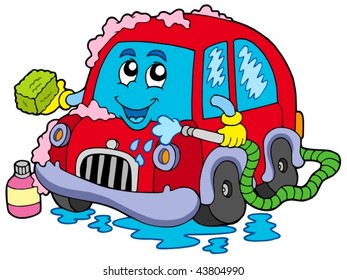 Cartoon car wash - vector illustration.