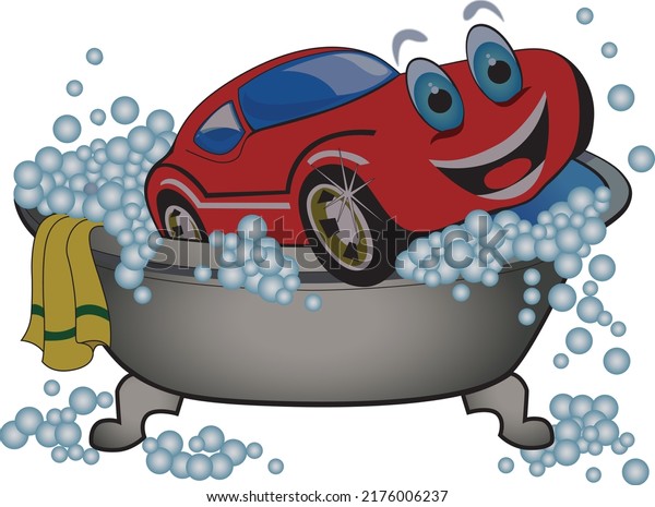 Cartoon car with washing\
bubbles 