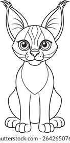 Cartoon caracal coloring page featuring a playful feline animal design for kids