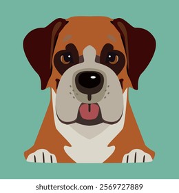 Cartoon card with head of boxer dog.