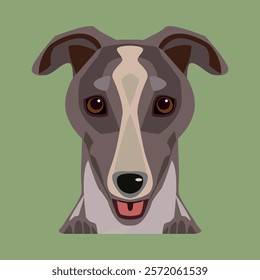 Cartoon card with head of greyhound. 