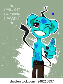 Cartoon card. Monkey with thumbs up.