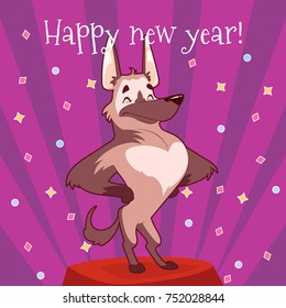 Cartoon card for New Year with a cute brave dog. Vector illustration.
