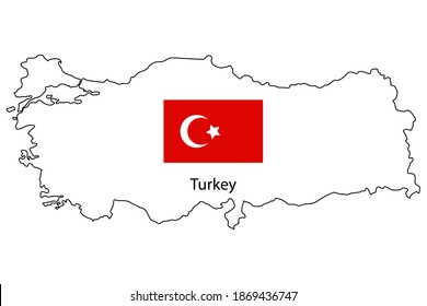 Cartoon card with outline turkey flag on white background. Turkish Map symbol. Stock image.