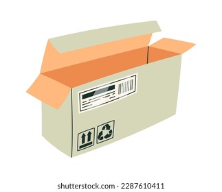 Cartoon cardboard box flat icon Recycled paper box. Vector illustration