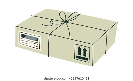 Cartoon cardboard box flat icon. Vector illustration