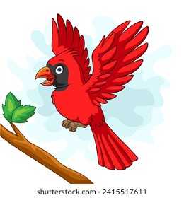 Cartoon cardinal bird on tree branch