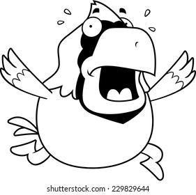 A cartoon cardinal running in a panic.