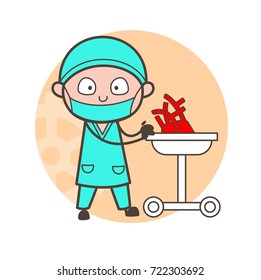 Cartoon Cardiologist with Human Heart for Examine Vector Concept